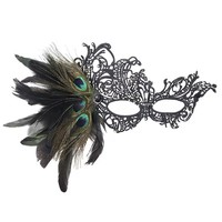 Masque de mascarade respirant en dentelle à plumes Maeaccx, accessoires pour fête d'Halloween pour femmes, bal vénitien et carnavals (noir)