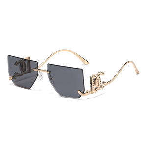 Fashion Frameless Cut Edge Oversized <b>Sunglasses</b> With Hollow Letter Design For Women UV400 Protection Metal Frame PC Lens - Product Image 5