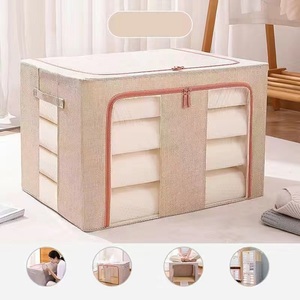 Bán buôn đa màu sắc gấp quần áo Hộp lưu trữ linen vải Stackable quần áo container với cửa sổ rõ ràng - Product Image 3