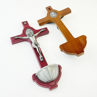 HT mur croix en bois croix catholique croix religieuse spirituelle avec tasse d'eau bénite jésus Statue église décoration de la maison
