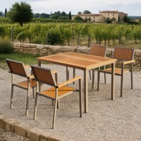 Ensemble de salle à manger d'extérieur en acier au carbone, table et quatre chaises simples et modernes, imperméables