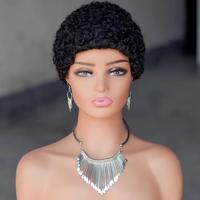 Perruque Courte Frisée Coupe Pixie 100% Cheveux Brésiliens Faite à la Machine Couleur Naturelle Sans Colle Kinky Straight Prête à Porter – Grande Vente