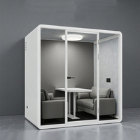 Cabine de réunion modulaire portable en acier moderne de luxe, insonorisée, avec verre trempé et éclairage LED pour hôtel et extérieur