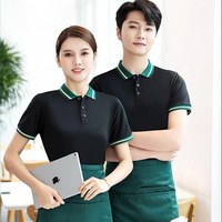 Polo unisexe pour café-bar, logo brodé personnalisé, vente en gros, uniforme de serveuse/serveur, tissu tissé, vêtements de restaurant