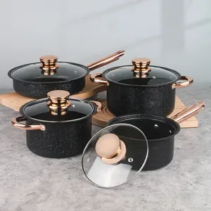 Hete Verkoop 8 Stuks Gietijzeren Kookgerei Set Pot En Pan Set Medische Steen Anti-Stick Kookpot Set Met Glazen Deksel