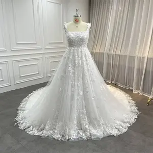 Custom Plus Size Luxury All Beading Lace Appliques 3D Flower Women Wedding Dresses