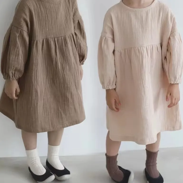 Yeni moda bahar yaz elbisesi bebek kız tulumları için pamuk keten yumuşak elbiseler çocuklar rahat gevşek basit giysi ck