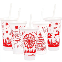 Gobelets en plastique écologiques sans BPA de 24 oz avec couvercles et pailles, motif flocon de neige de Noël, réutilisables en PP, pour cadeaux de fête