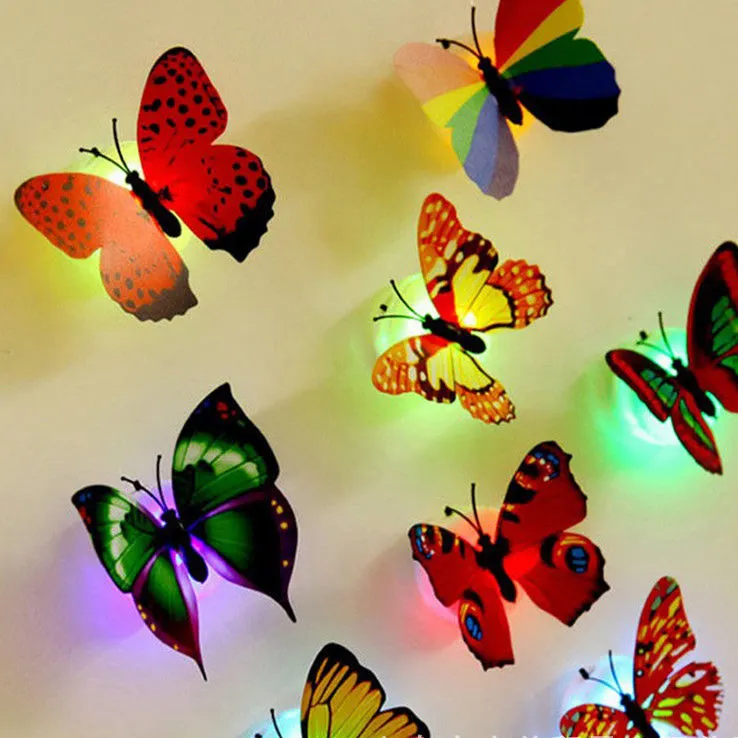 Luminous butterfly night light children's toys colorful simulation LED wall stickers room party decoration