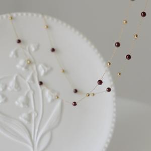 Kalung Batu Permata Kristal Pendek Panjang Garnet <span class=keywords><strong>Burgundy</strong></span> Alami Rantai Manik Emas Buatan Tangan Showfay Kadin - Product Image 2