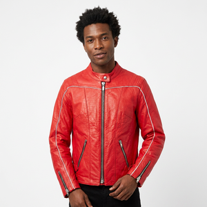 Men's Genuine Leather Motorcycle Jacket Mandarin Collar Waterproof Breathable Eco-Friendly <b>Winter</b> Custom Leather Jackets - Product Image 2