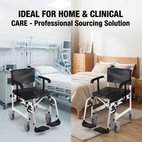 Chaise de toilette pliante élargie en aluminium RAFU RF4212A avec poignée en C, roulettes à frein de 5 pouces, accoudoirs réglables KS et cadre thermolaqué