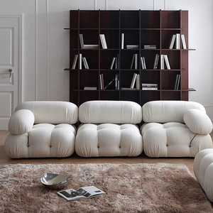 French Retro Cream Teddy Velvet Modular Mid-century Luxury Combination Sofa for Small Living Room Home Decor - Product Image 1