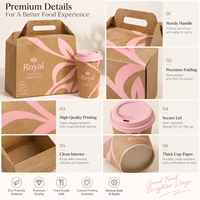 Boîte d'emballage alimentaire en papier kraft écologique personnalisée de haute qualité, ensemble de sacs à emporter pour nouilles et gelée, gobelets à café, restauration