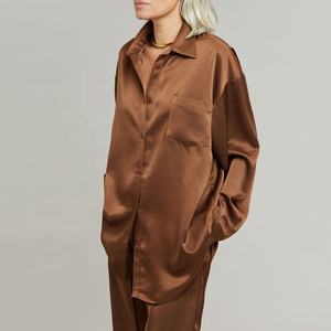 Chemise en satin de soie <span class=keywords><strong>fluide</strong></span>, grande taille, col pointu, fermeture à l'avant, 100% Polyester, Satin - Product Image 3