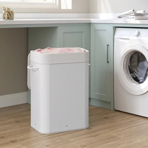 Bel rettangolo di bambù bianco pieghevole di bambù biancheria sporca cesto portaoggetti con coperchio e fodera rimovibile - Product Image 6