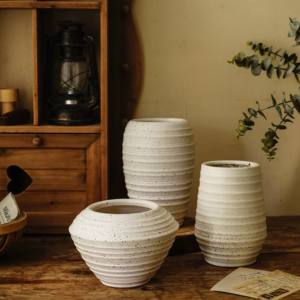 Vase de fleurs en céramique pour le salon, série rétro nordique de 14mm, grès givré, taille irrégulière, articles décoratifs - Product Image 4