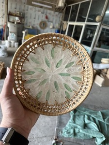Hotsale Premium <b>Lacquerware</b> Round Rattan Woven Trays With Mother of Pearl Inlay Made in <b>Vietnam</b> - Product Image 3