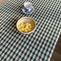 Nappe rustique pastorale vert foncé à petits carreaux teints en fil avec points de croix, décoration d'ambiance festive