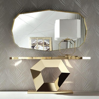 Table console moderne en marbre avec base en métal doré, table d'appoint étroite pour entrée, couloir, canapé, appartement, loft, bureau