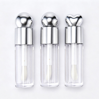 Emballage cosmétique transparent rond carré de 3,5 ml et 5 ml, bouchon en forme de cœur rose et violet, tube de gloss à lèvres vide sphérique plat