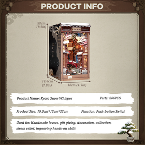 CuteBee 2026 Nouveau design DIY Book Nook BJAA401 Kyoto Snow Whisper Puzzle en bois 3D DIY Maison miniature Cadeau Décoration - Product Image 4