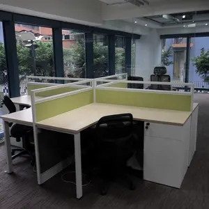 Office Metal Frame With Cabinet Desk MDF Office Workstations For 4 People Wooden Office Desk