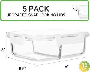 Nouveaux contenants de stockage alimentaire en verre avec couvercle en PP + silicone de qualité alimentaire, design moderne, multifonctionnels pour la préparation des repas - Product Image 2