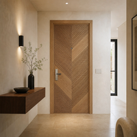Modern Chevron Slatted Wood Front Door Contemporary Herringbone V-groove Timber Apartment Entrance Door