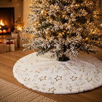 Jupe de sapin de Noël ronde en peluche blanche à motif étoile, 40 cm (16 pouces), pour décoration de fête et de sapin de Noël