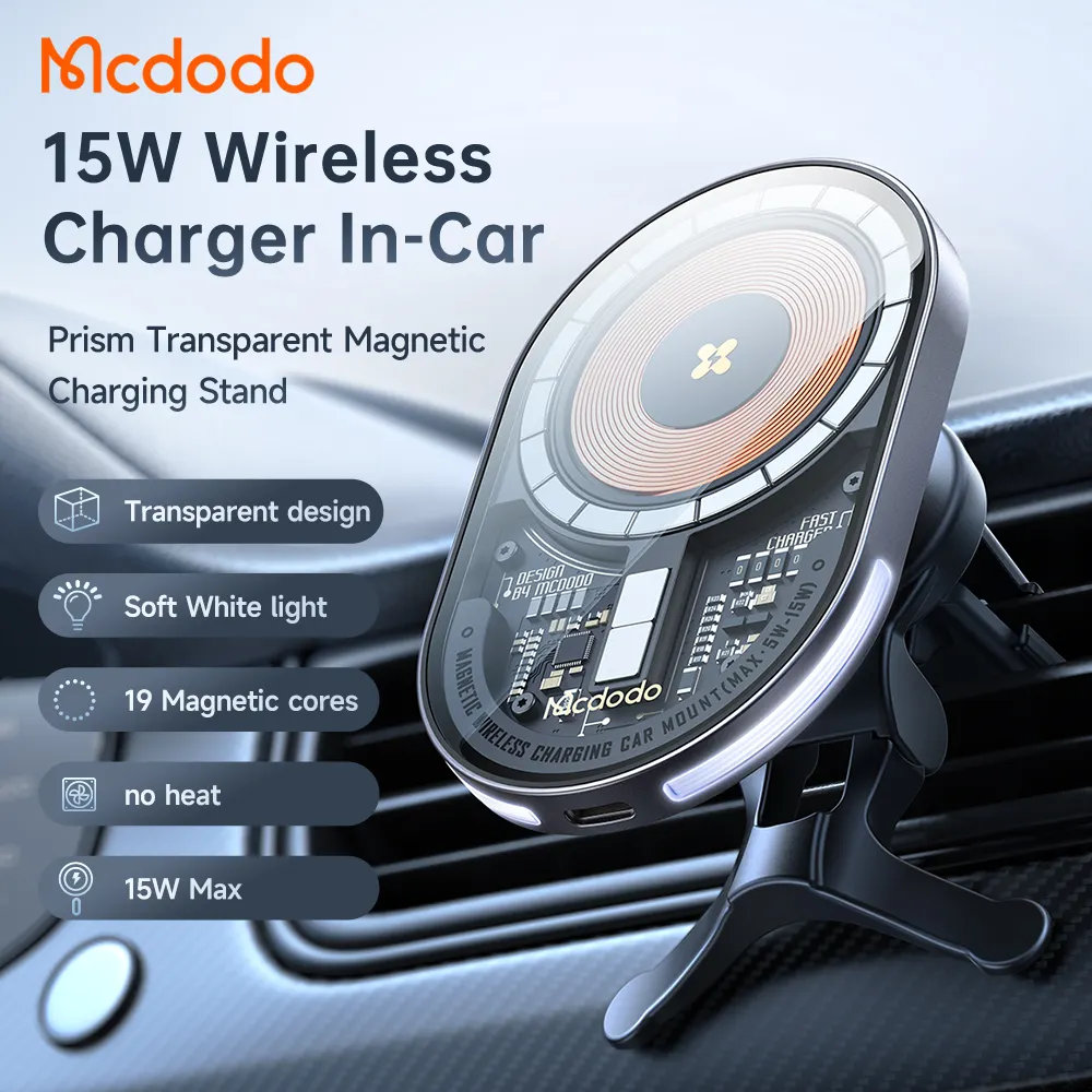 New Transparent Dial Design Magnetic Wireless Car Phone Holder Mount 15W For iPhone Car Charger Car Charger Fast Charging