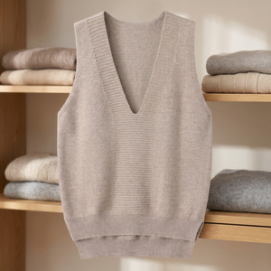 Gilet pull sans manches en maille col en V anti-rides pour femme, en polyester/coton, idéal pour le printemps décontracté - Product Image 3