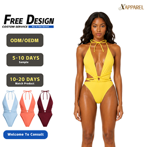 Maillot de bain une pièce pour femme A&J certifié OEKO-TEX, coupe plongeante, bretelles tressées, découpes, coupe haute, fournisseur sur mesure - Product Image 1