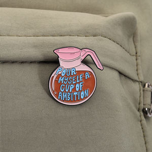 Эмалевый значок «Амбиция» с мотивационной игрой слов, брошь с цитатой «Залейте себе чашку амбиции», оптом - Product Image 3