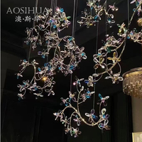 Lustre moderne rotatif en cristal en forme de fleur, lampe de plafond ronde, chandelier romantique pour hall