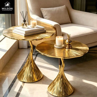 Ensemble de tables d'appoint modernes en forme de feuille d'or, tables d'appoint en métal poli, table d'appoint créative pour la décoration de la maison et des hôtels
