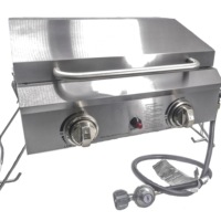 Populaire HF argent acier inoxydable petite table barbecue intégré gril à gaz électronique impulsion allumage pliant jardin cuisine extérieure