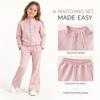 Ensemble deux pièces personnalisé OEM pour filles, veste zippée et pantalon évasé, survêtement à col montant en tricot doux, 3 couleurs, tailles 90-150, vente en gros