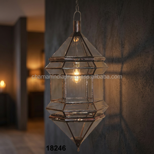 Chaman India Marokkanische Hängelaterne mit Eisen & Glas Metall Schwarz Zink und Klarglas Modell 18246 - Product Image 3