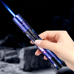 Baicheng Windproof Direct Fire Torch Lighter Refillable Butane Portable Outdoor <b>Camping</b> Use American Style Starry Sky Blue - Product Image 1