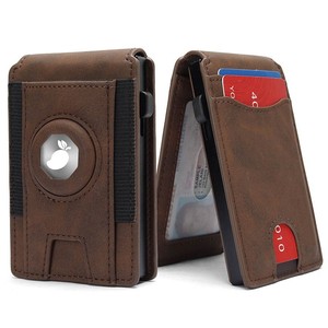 Tarjetero de cuero de 4 pulgadas con cubierta abatible antimagnética y ranura para AirTag para hombre - Product Image 1