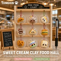 TONGXIN Mini porte-clés en silicone en forme de nourriture, crème douce, 9 pièces, à remontée lente, aspect artisanal, jouet squishy à presser, cadeau de collection OEM