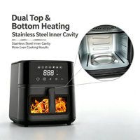Friteuse à air électrique carrée 6L 1800W en acier inoxydable avec éléments chauffants supérieurs et inférieurs, pour cuisson professionnelle en hôtellerie, vente directe usine personnalisée