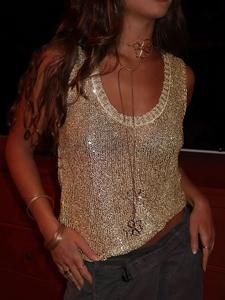 Top Corto de Verano 2025, Estilo Vintage, Tejido Calado con Lazo, Holgado, Sin Mangas, Sexy, con Cuello en V para Mujer - Product Image 4