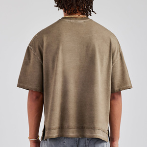 T-shirt surdimensionné en coton délavé au style vintage, col rond, plusieurs couleurs, impression streetwear personnalisée, t-shirt homme. - Product Image 2