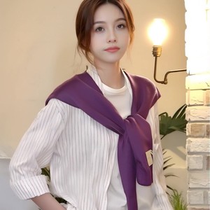Custom Logo Solid Color Knitted Shawl – Korean Style Lightweight Cardigan <b>Wrap</b>, Core Spun Yarn Thin Layering Piece for Women - Product Image 1