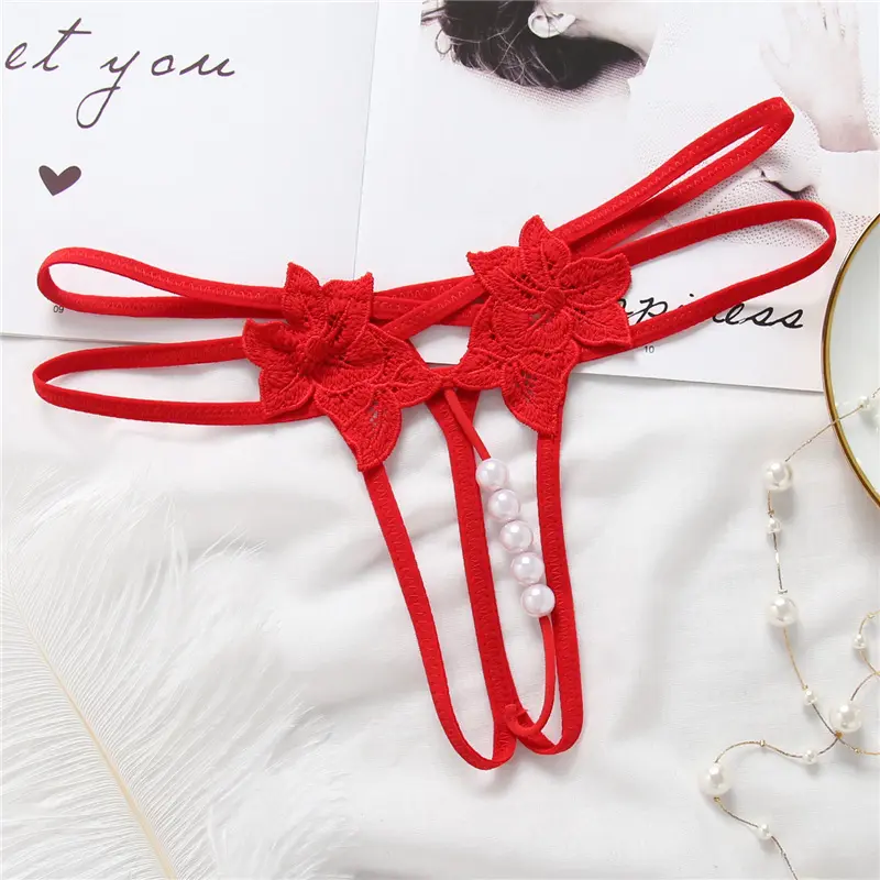Rei Mcgreen estrela Moda Feminina Floral pérola rendas tanga lingerie Engraçado underwear Sexy Ver através g string calcinha