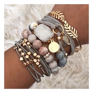 Conjunto de pulsera con cuentas de cuarzo y amatista Natural para mujer, <span class=keywords><strong>Set</strong></span> de joyería con cuentas y borlas de diseño bohemio para verano - Product Image 1