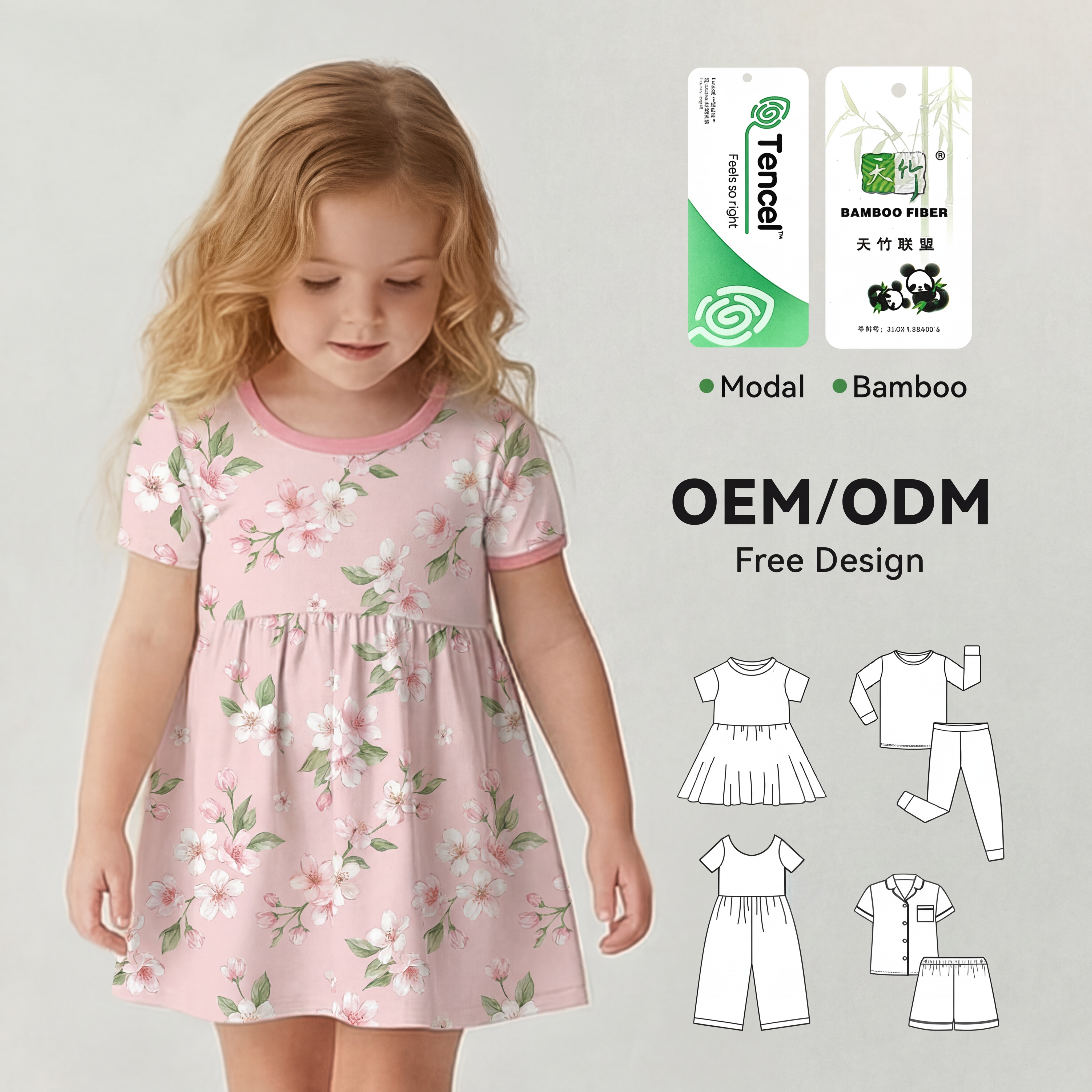 OEM ODM Kids Modal Dress Short Sleeves Children's Heat-Transfer Printing Modal Sleeper Baby Girls Modal Clothes