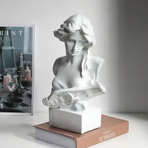 Décoration artistique européenne, accessoires pour la maison, sculpture en résine de tête de femme avec piano, décoration pour salle d'exposition d'art - Product Image 3